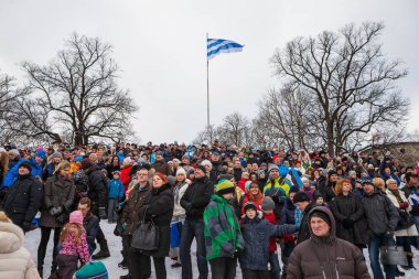 Tallinn, Estonya - 24 Şubat 2016: Kutlama gün, bağımsızlık ve Özgürlük Meydanı Tallinn, Estonya Savunma Kuvvetleri geçit. Tatil Estonya insanlarla tanışmak
