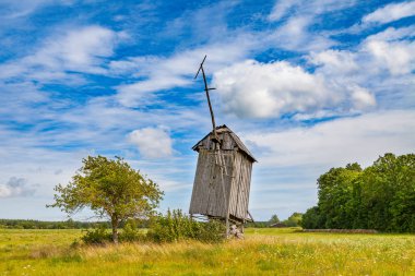 Ahşap terk edilmiş yel değirmeni Adası Saaremaa, Estonya