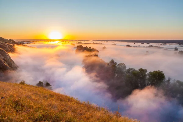 Nebelschwaden über dem Tal und dem Wald — Stockfoto