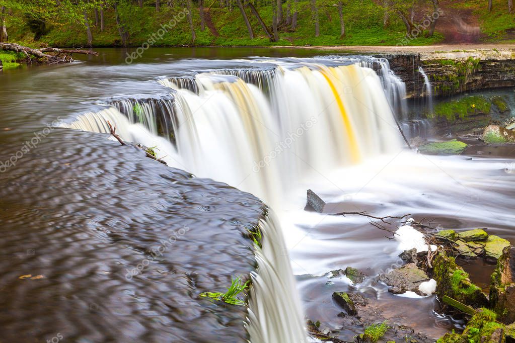 Keila waterfall in Estonia. Spring time. Long exposure.
