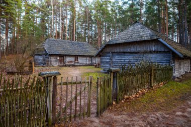 Rustik çiftlik, köylü ev görünümünü. Baltık ve Kuzey ahşap mimarisi
