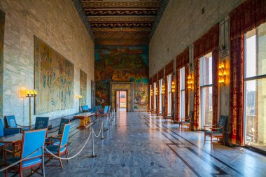 Oslo, Norveç - 25 Şubat 2015: şehir salonunda salonu dekore edilmiş