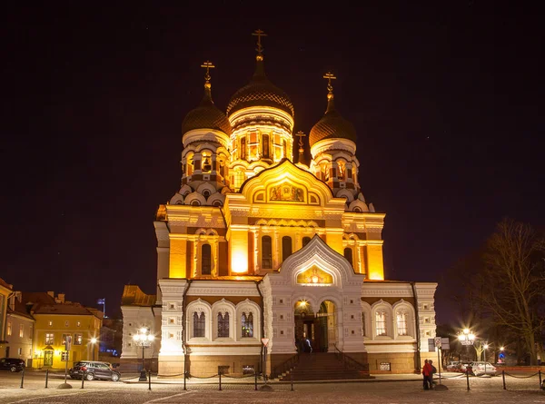 Tallinn, estland - 10 jan 2016. Nachtansicht der kathedrale von alexander nevsky. — Stockfoto