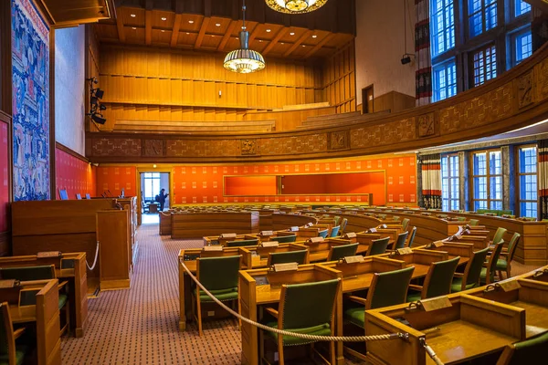 Oslo, Norveç - 25 Şubat 2015: şehir salonunda salonu dekore edilmiş