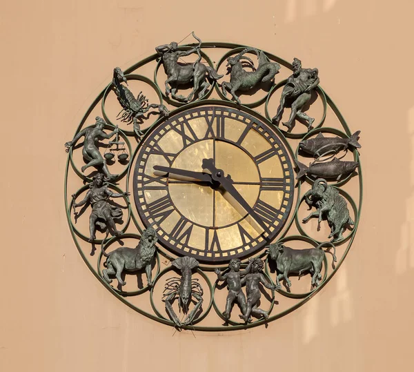 Street clock with the zodiac signs — Stock Photo, Image