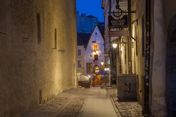 TALLINN, ESTONIA - 30 APR 2016: Narrow street in the old town at night Royalty Free Stock Photos