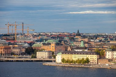 Stockholm, İsveç - 16 Eylül 2016: Orta hava görünümünü bölüm eski dolgu ile şehir.