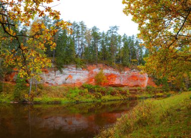 Kumtaşı rock Nehri Salaca, Letonya. Sonbahar.