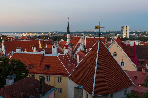 Red roofs of Old Town against blue sky after sunset sky, Tallinn, Estonia — Stock Photo, Image