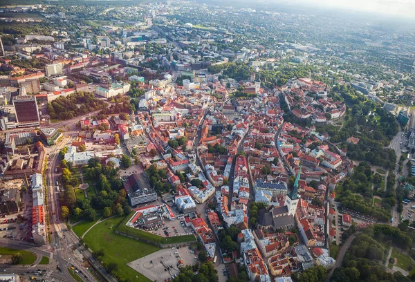 Aerial view from helicopter at old town of Tallinn, Estonia. Stock Picture