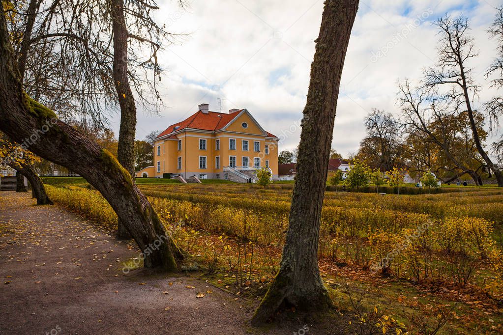 Palmse manor, Estonia. Fall time. Luxury villa, park and information center.
