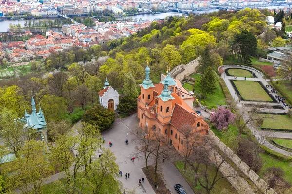 Cathedral of St. Lawrence on Petrin Hill in Prague, Czech Republic. View from above. Stock Photo