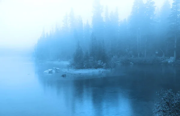 Un épais brouillard sur la rive du lac Michigan — Photo