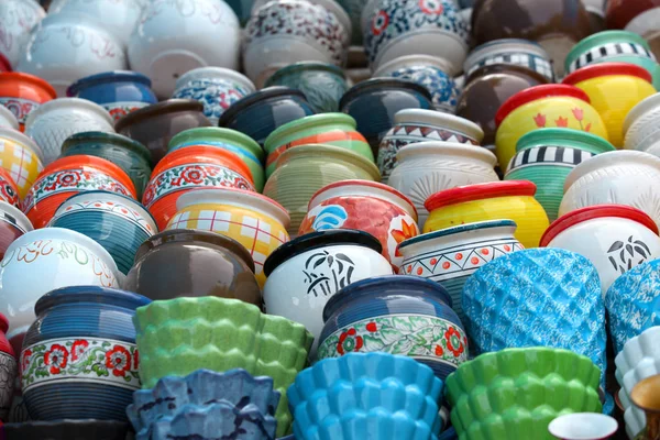Colorful hand crafted pots up for sale — Stock Photo, Image