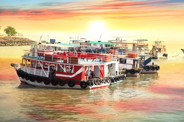 Tour boats at the coast of Mumbai city, India