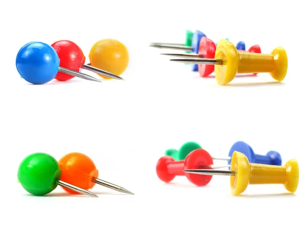 Colorful push pins collage on white background — Stock Photo, Image