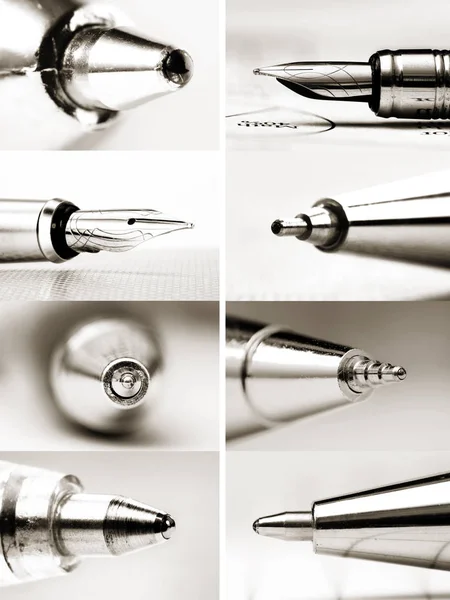 Collage of extreme close up shots of pen tips — Stock Photo, Image