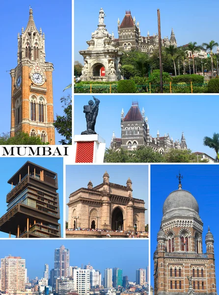 Grupo de edificios históricos en la ciudad de Mumbai collage —  Fotos de Stock