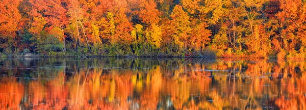 Panoramic view of autumn tree reflections — Stock Photo, Image