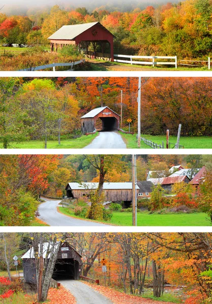 New England köprüleriyle sonbahar zamanında kolaj — Stok fotoğraf