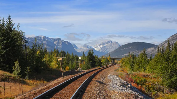 Vías Tren Través Del Pintoresco Parque Nacional Banff —  Fotos de Stock