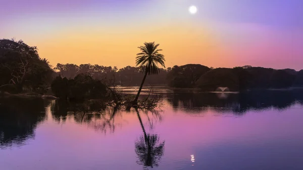 Tramonto Sul Lago Lalbagh Nel Bengalure India — Foto Stock