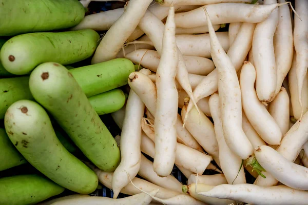 Bouteille Gourd Radis Légumes Sur Marché Vente — Photo