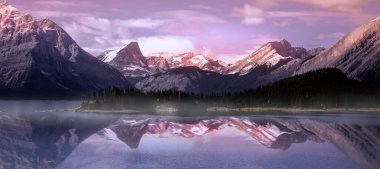 Panoramic view of Lower Kananaskis lake near Banff national park clipart