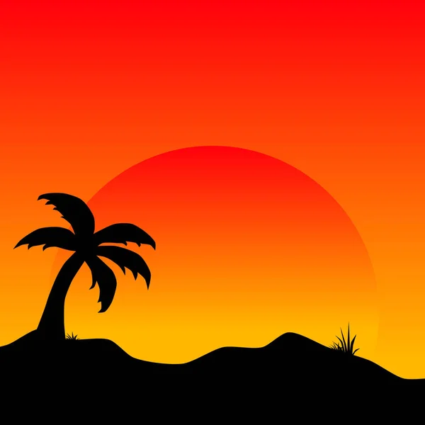 Palmera Atardecer Tropical Fondo Vacaciones Verano Vista Mar Póster Vector — Foto de Stock