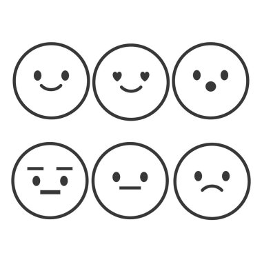 Dizi şirin surat ifadeleri, emoji düz tasarım, vektör çizim.