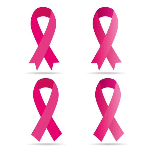 Conjunto de cintas rosadas - Símbolos del Mes de Conciencia del Cáncer de Mama aislado sobre fondo blanco. . — Archivo Imágenes Vectoriales