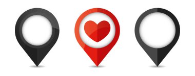 Parlak harita işaretleri. Beyaz arkaplanda izole edilmiş konum simgeleri.