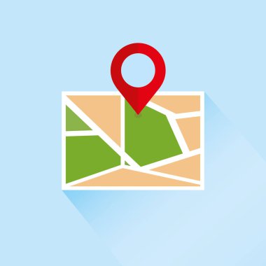 Haritadaki hareketin yönü, işaret simgesi, gölgeli düz harita, vektör illüstrasyonu