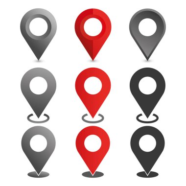 Konum simgeleri kümesi. Modern harita işaretleyicileri. Beyaz arkaplanda vektör illüstrasyonu.