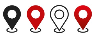 Konum simgeleri kümesi. Modern harita işaretleyicileri. Beyaz arkaplanda vektör illüstrasyonu.