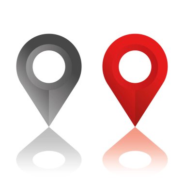 Konum simgeleri kümesi. Modern harita işaretleyicileri. Beyaz arkaplanda vektör illüstrasyonu.