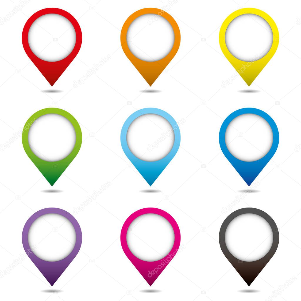 Set of location icons. Modern map markers .Vector illustration on a white background.