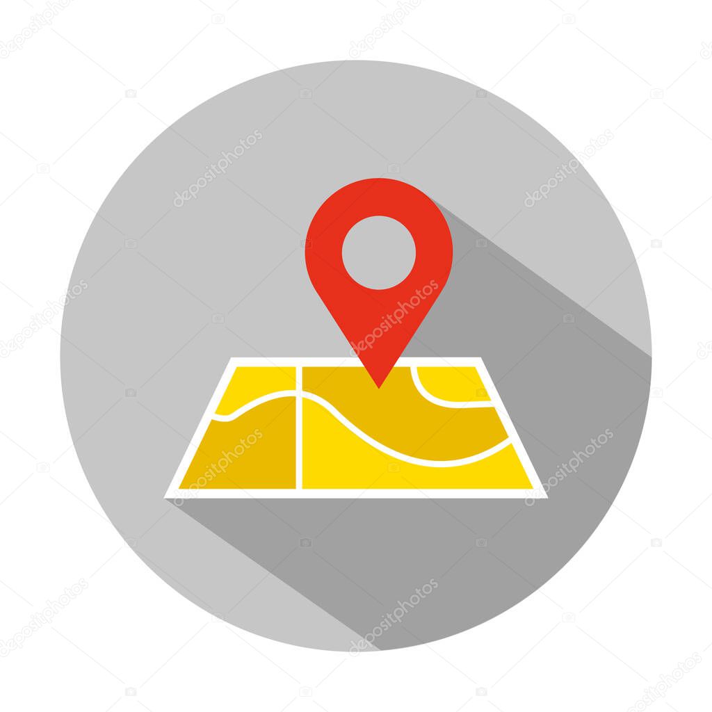 road location on map icon. Map, navigation and location icon. Vector illustration in simple style with a falling shadow. 10 eps