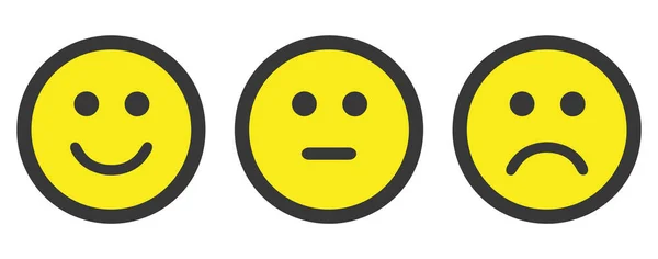 Conjunto de ícones faciais com humor negativo, neutro e positivo. Ilustração vetorial . —  Vetores de Stock
