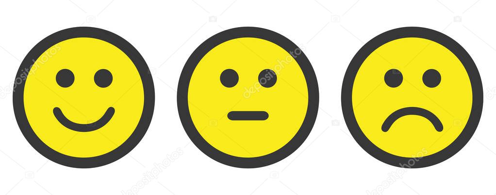 Set of face icons with negative, neutral and positive mood. Vector illustration.
