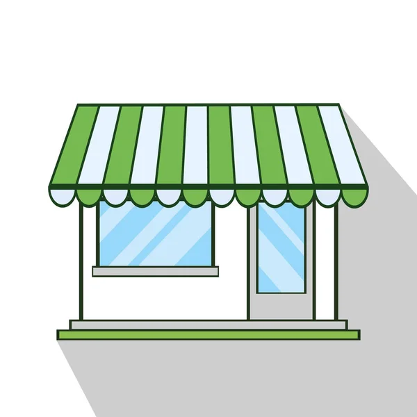 Icône de magasin plat. Pictogramme vert sur fond blanc. Illustration vectorielle avec ombre longue sur fond blanc . — Image vectorielle