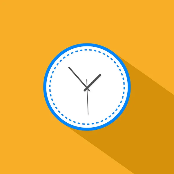 Ícone de relógio de estilo plano com sombra longa no fundo amarelo — Vetor de Stock
