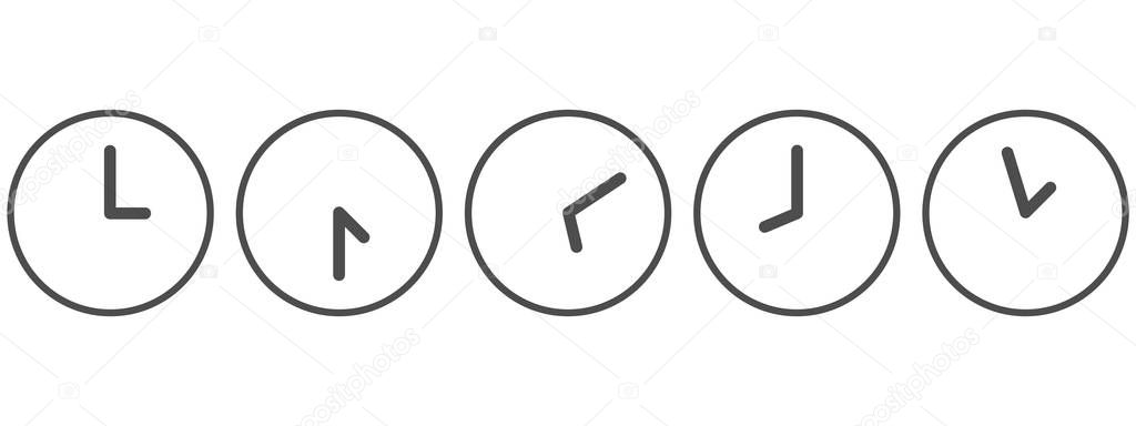 Set of watches for each hour isolated on white background