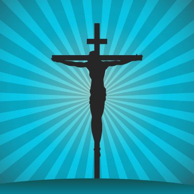Crucifixion of Jesus Christ on the cross at sunset. Sun Rays.Vector Illustration clipart