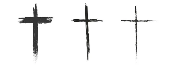 Imposta croce disegnata a mano. Croce vettoriale. La croce è fatta con un pennello. — Vettoriale Stock