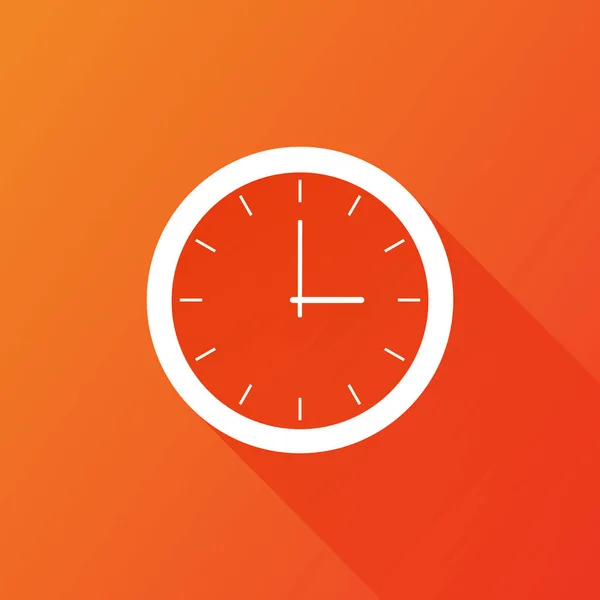 Het pictogram van de klok, platte ontwerp. Vectorillustratie met lange schaduw op een oranje achtergrond — Stockvector