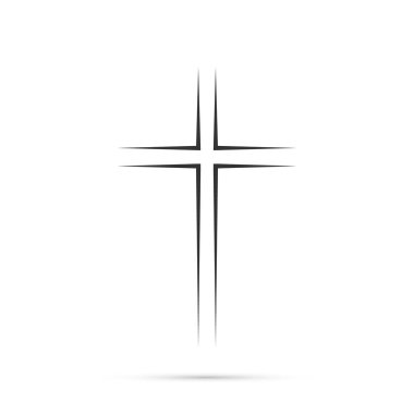 Gri Hıristiyan simgesi çapraz. Açık renkli basit Hristiyan çarmıhta. Vektör çizim