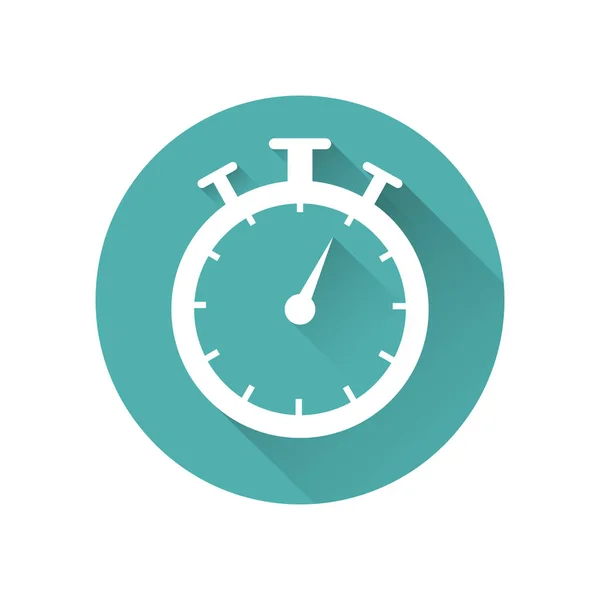 Stopwatch timer icon, button, vector illustration on a blue background with a long shadow — 스톡 벡터