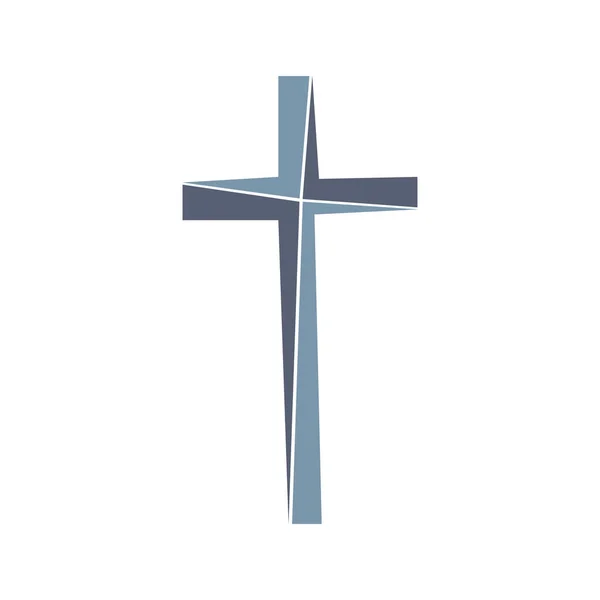 灰色基督教十字图标。简单的基督教的十字架在明亮的背景上。矢量图 — 图库矢量图片