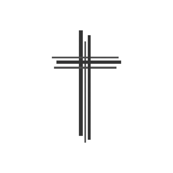 Icona grigia della croce cristiana. Semplice croce cristiana su sfondo chiaro. Illustrazione vettoriale — Vettoriale Stock